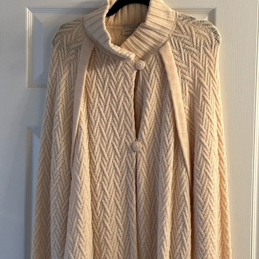 Beautiful Brenda French “French Rags” maxi duster cable-knit sweater in cream